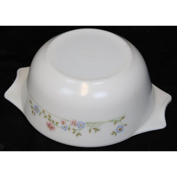 Vtg Pyrex England Cinderella Casserole Dish Handle Bowl Flowers Forget Me Nots - Picture 6 of 9